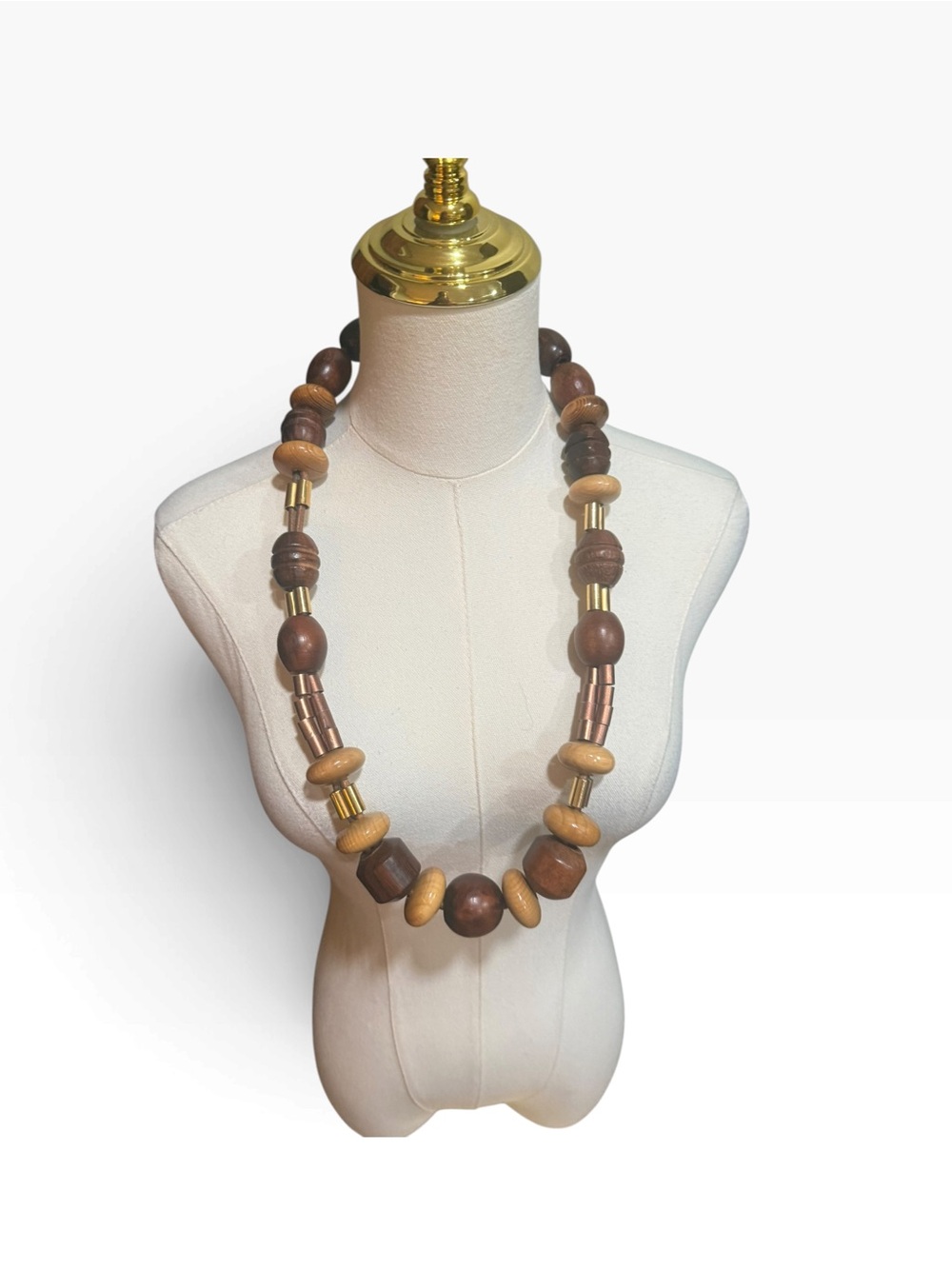 Vintage 1970s Modernist Wood Copper Brass Statement Necklace Artisan - Picture 5 of 5